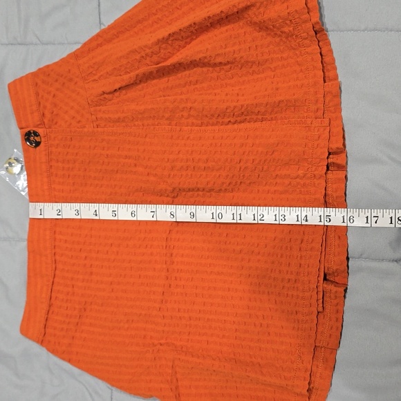 URBAN OUTFITTERS Orange Seersucker Wrap Mini Skirt, Linen Blend, Pleated Back, S - Picture 13 of 15